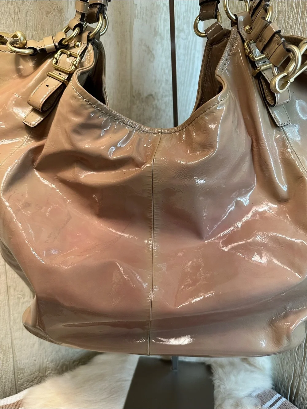 REHAB ME - Coach Blush Patent Leather Hobo with Gold Hardware